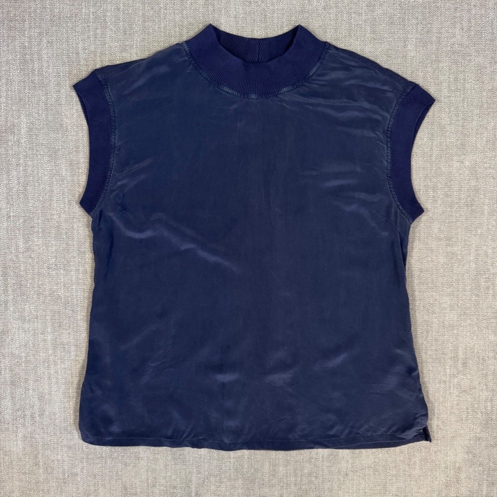 Athleta Silk Blouse Womens Medium Navy Sleeveless Top Lightweight